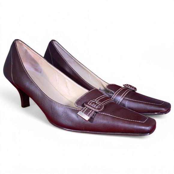 Ann Taylor Women's Size 10M Brown Leather Square Toed 2" Kitten Heels - Picture 1 of 4